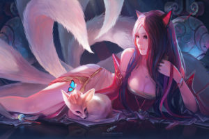 league, Of, Legends, Animal, Ears, Chenbo, Cleavage, Fox, Foxgirl, League, Of, Legends, Long, Hair, Multiple, Tails, Necklace