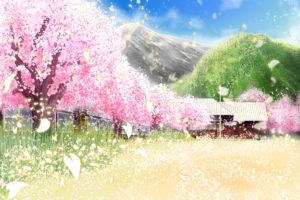 original, Building, Cherry, Blossoms, Grass, Landscape, Original, Petals, Scenic, Sylphidehachioji, Tree