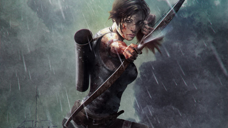 tomb, Raider, 2013, Archers, Warriors, Rain, Games, Girls, Rain HD Wallpaper Desktop Background