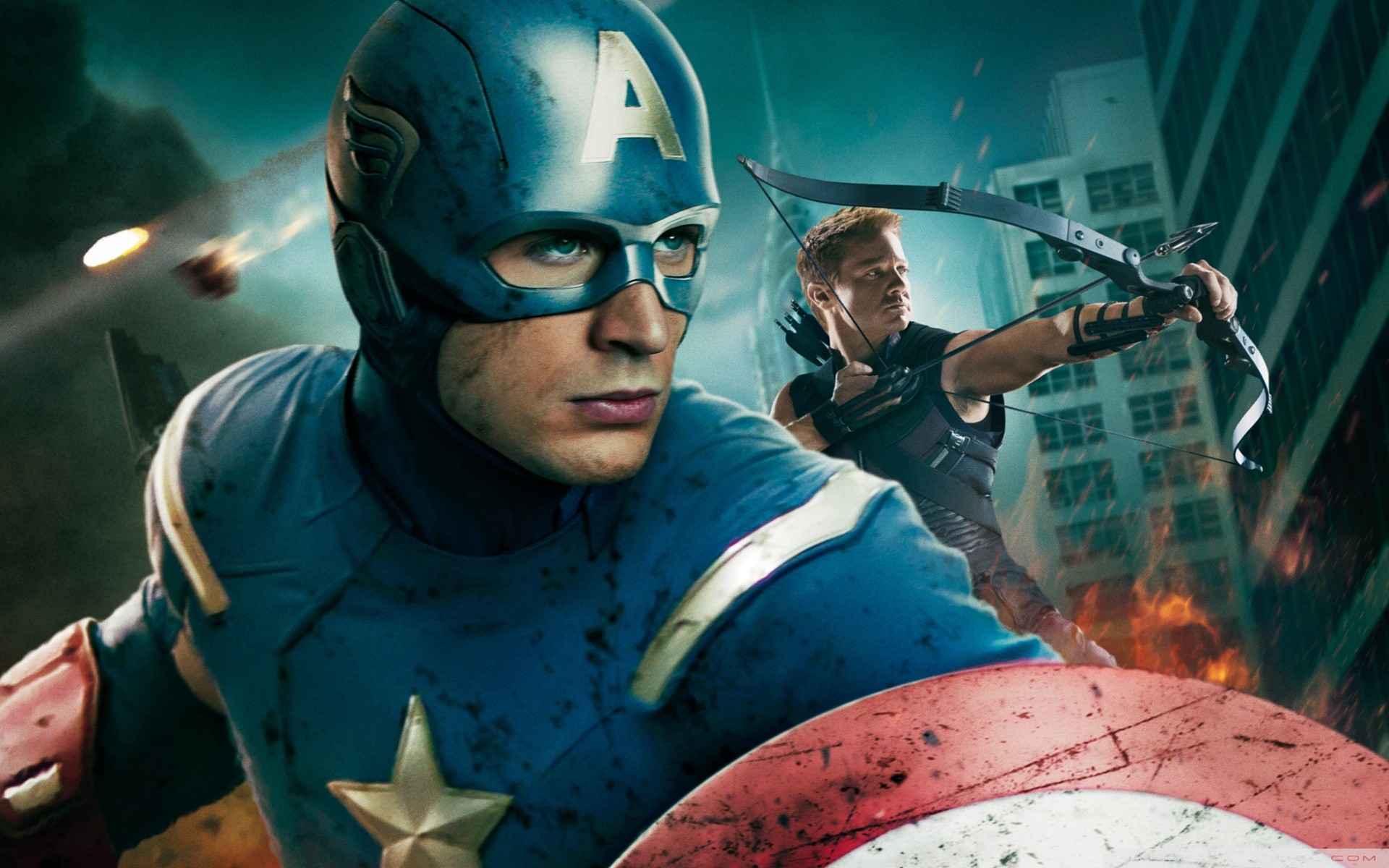 movies, Captain, America, Hawkeye, Chris, Evans, Clint, Barton, Jeremy, Renner, The, Avengers,  movie , Bow,  weapon Wallpaper