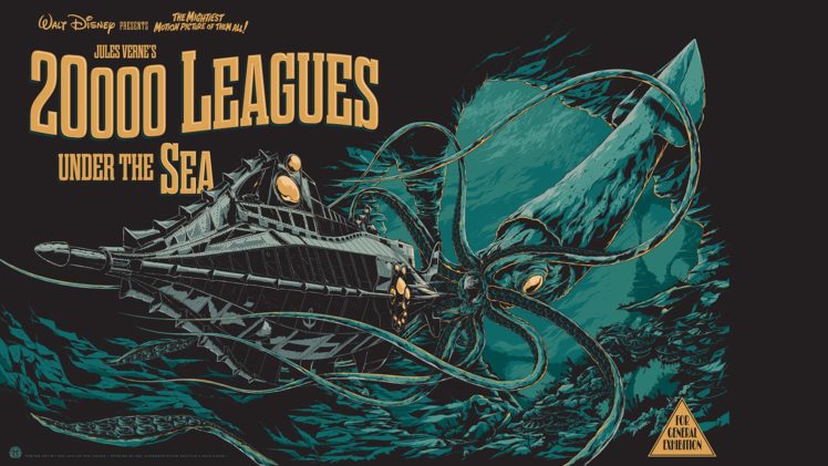 20000, Leagues, Under, The, Sea, Disney, Squid, Giant, Squid, Submarine, Underwater HD Wallpaper Desktop Background