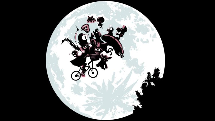 cartoons, Movies, Night, Bicycles, Predator, Moon, Parody, E, T, , Aliens HD Wallpaper Desktop Background