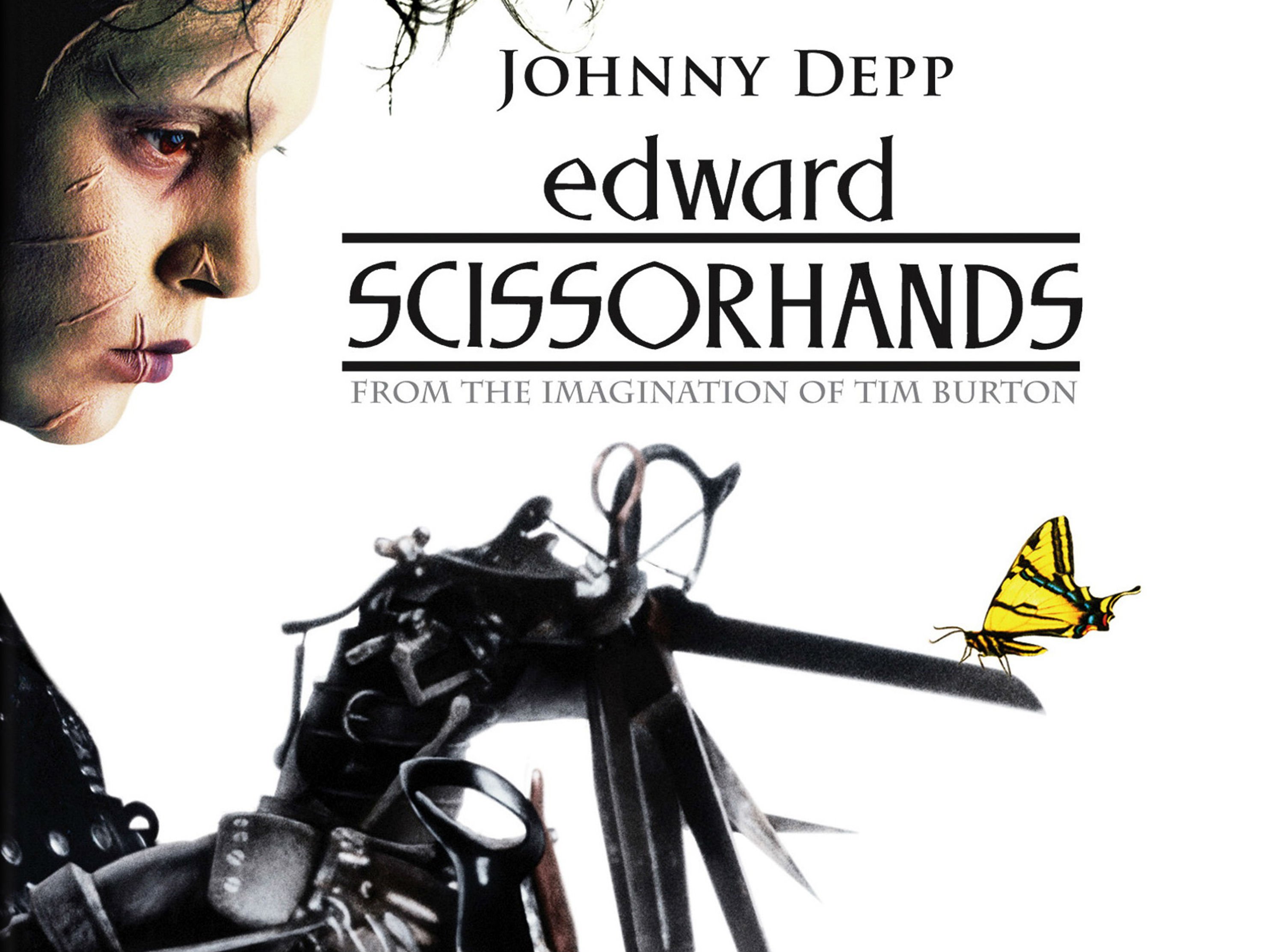 edward, Scissorhands, Drama, Fantasy, Romance, Depp, Poster, Butterfly, Mood Wallpaper