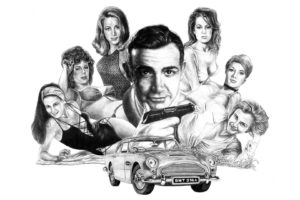 007, James, Bond, Aston, Marin, Drawing, Bw, White, Sean, Connery