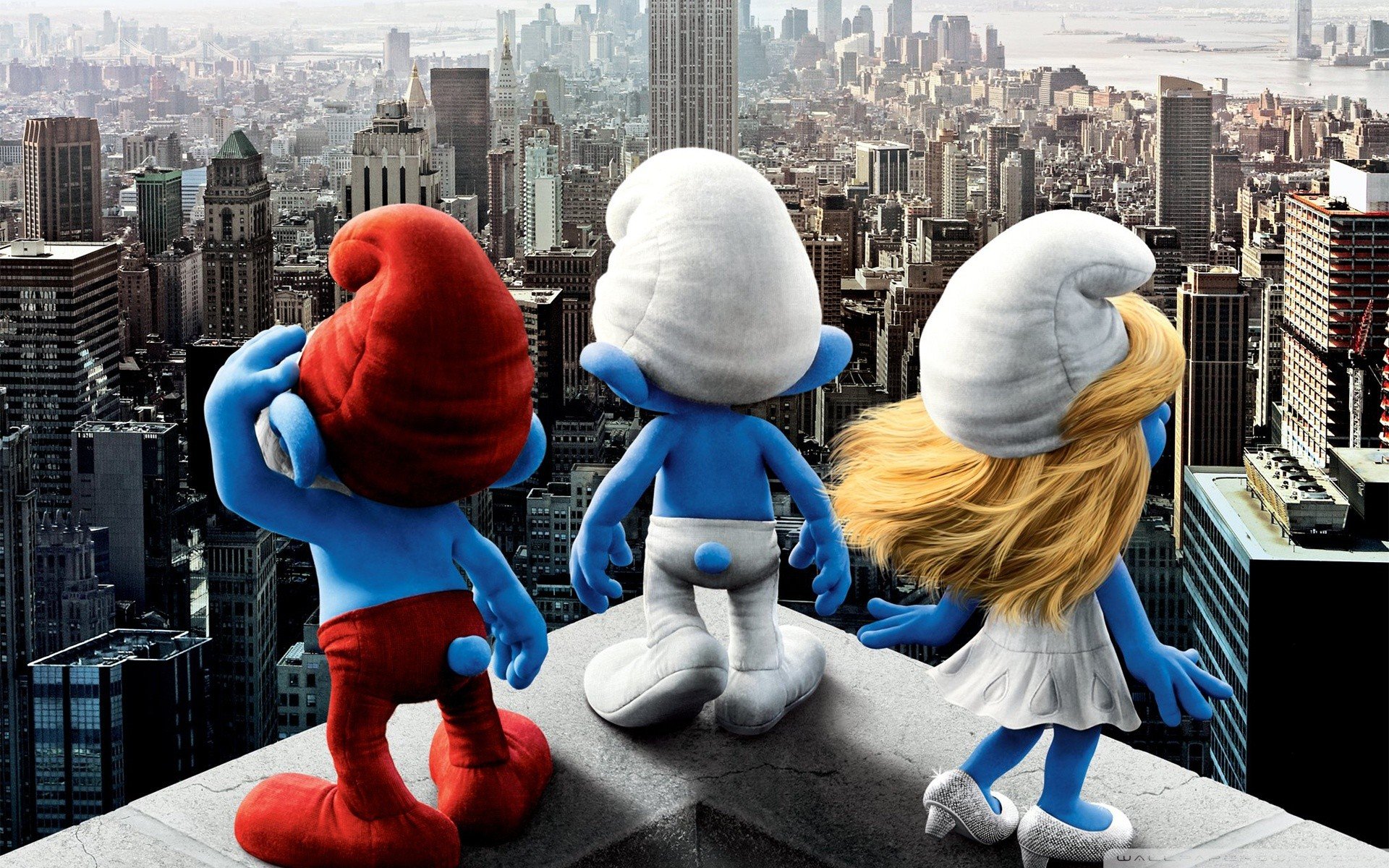 cityscapes, The, Smurfs, Movie, Posters, Papa, Smurf, Smurfette Wallpaper
