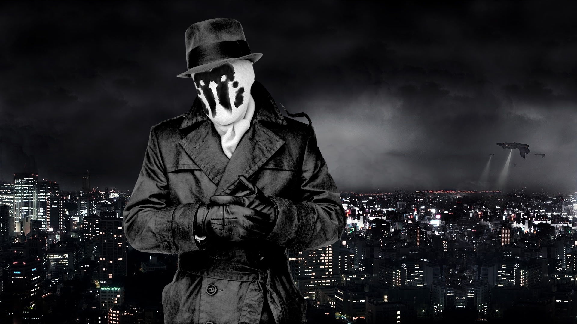 watchmen, Rorschach, Movies, Comics, Art, Cities, Night, Lights Wallpaper