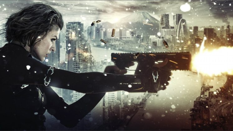 snow, Guns, Cities, Milla, Jovovich, Resident, Evil, Extinction, Actress, Women, Females, Girls HD Wallpaper Desktop Background