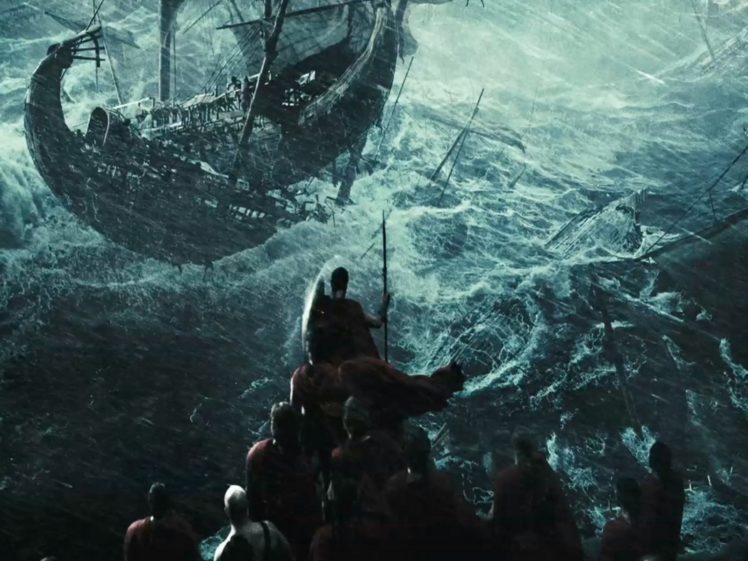 300, Ocean, Sea, Storm, Fantasy, Warriors, Ships, Boats, Waves HD Wallpaper Desktop Background