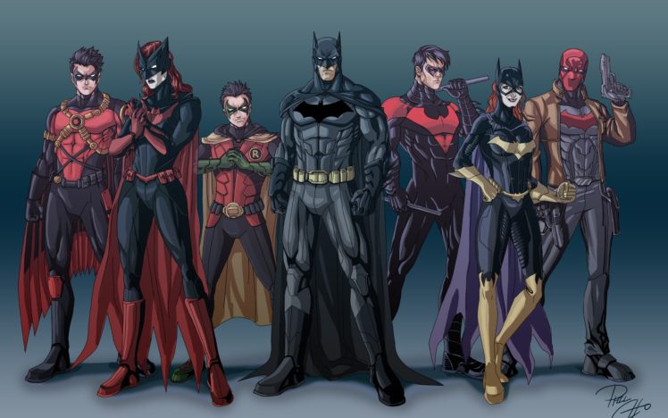 batman, Robin, Dc, Comics, Comics, Suit, Superheroes, Batgirl, Justice, League, Bodysuit, Nightwing, Batwoman, Artwork, Red, Hood, Red, Robin HD Wallpaper Desktop Background