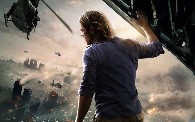 world, War, Z, Brad, Pitt, Helicopter, Smoke, Fire, Back, Apocalyptic HD Wallpaper Desktop Background