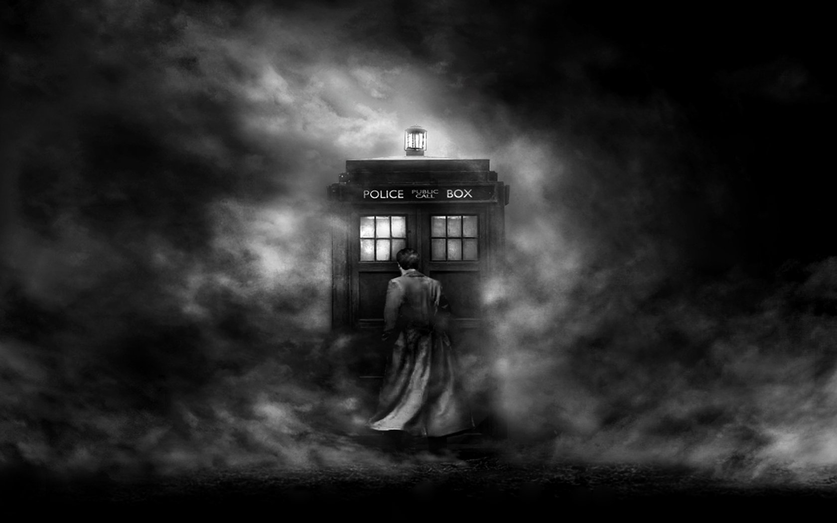 tardis, Mist, Grayscale, Doctor, Who Wallpaper