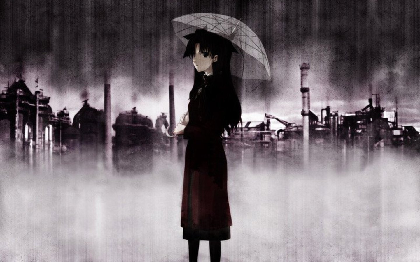 fate stay, Night, Tohsaka, Rin, Night, Rain, Anime, Umbrellas, Fate, Series Wallpaper