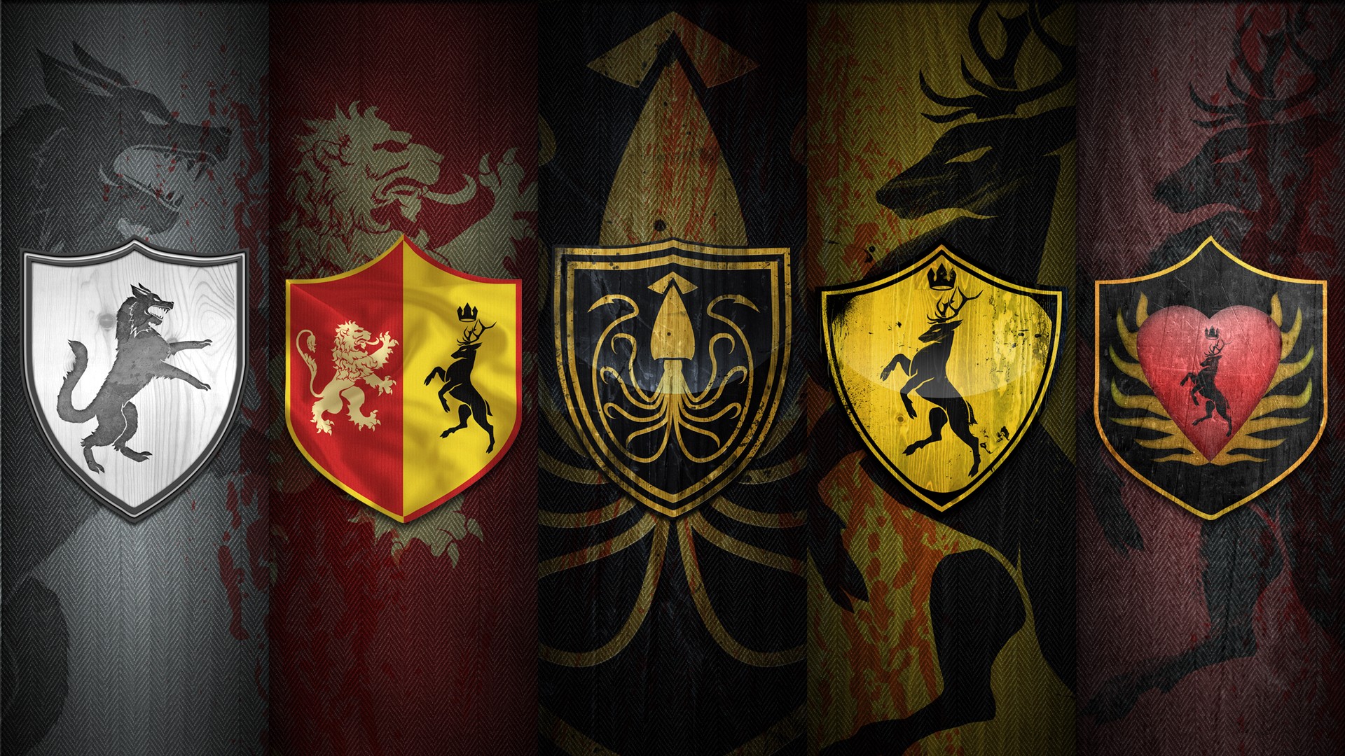 game, Of, Thrones, Emblems, Sigil, House, Greyjoy, House, Lannister, House, Stark, House, Baratheon, Amblem Wallpaper