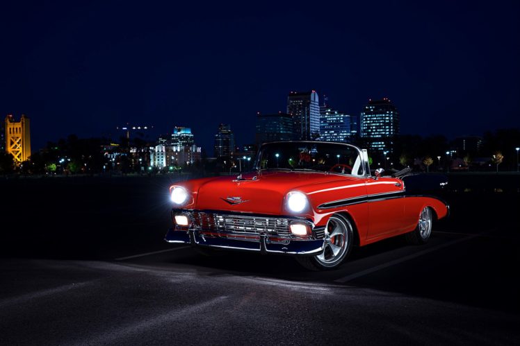 , 1956, Chevy, Red, Black, Convertible, Cars, Classic HD Wallpaper Desktop Background