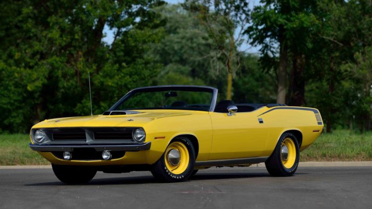 1970, Plymouth, Hemi, Cuda, Convertible, Cars, Muscle, Yellow HD Wallpaper Desktop Background