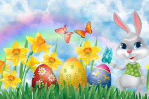 conejo, Huevos, Flores, Mariposas, Pascua