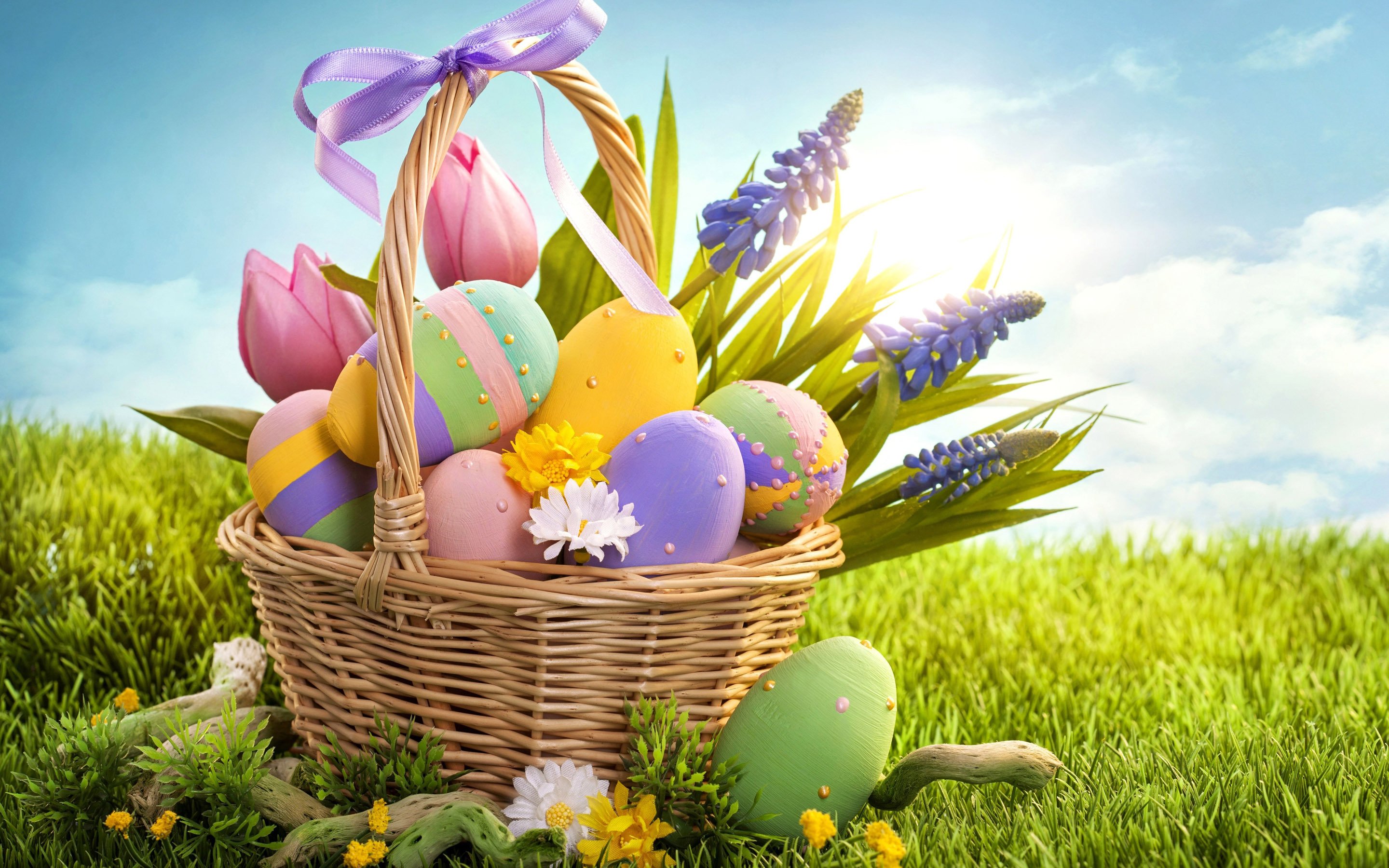 cesta, Flores, Huevos, Pascua Wallpaper