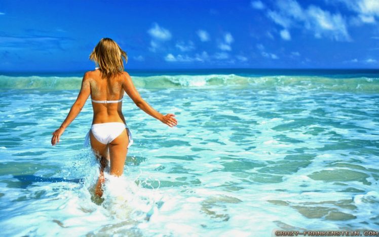 mujer, Bikini, Blanco, Vacaciones, Mar HD Wallpaper Desktop Background