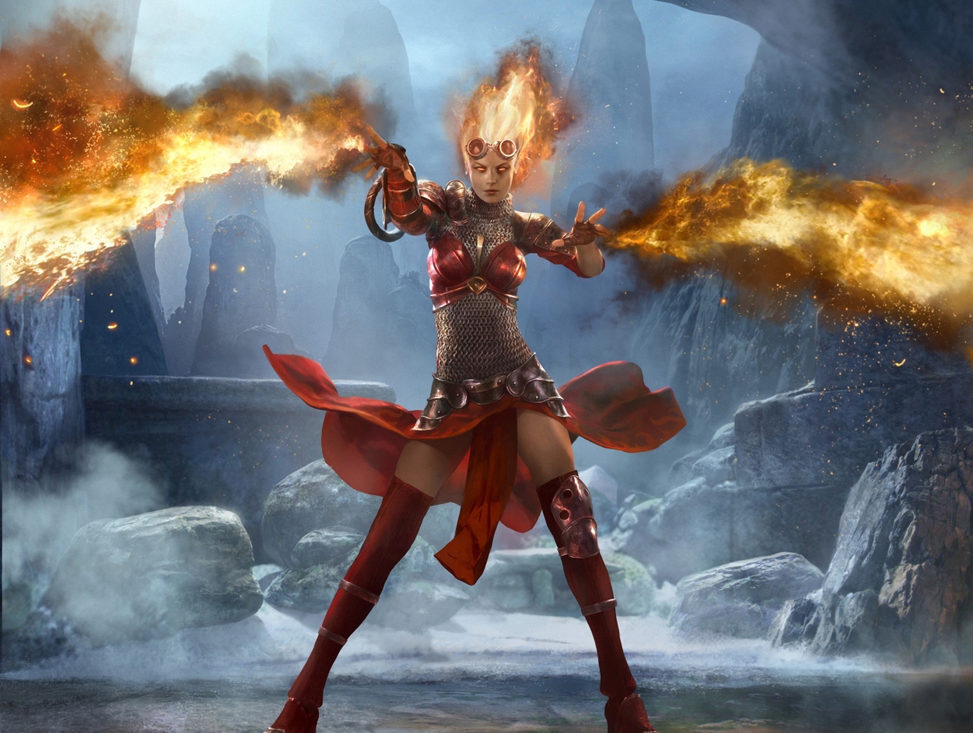 magic, The, Gathering, Fire, Armor, Games, Girls, Girl, Magic, Fire, Fantasy Wallpaper
