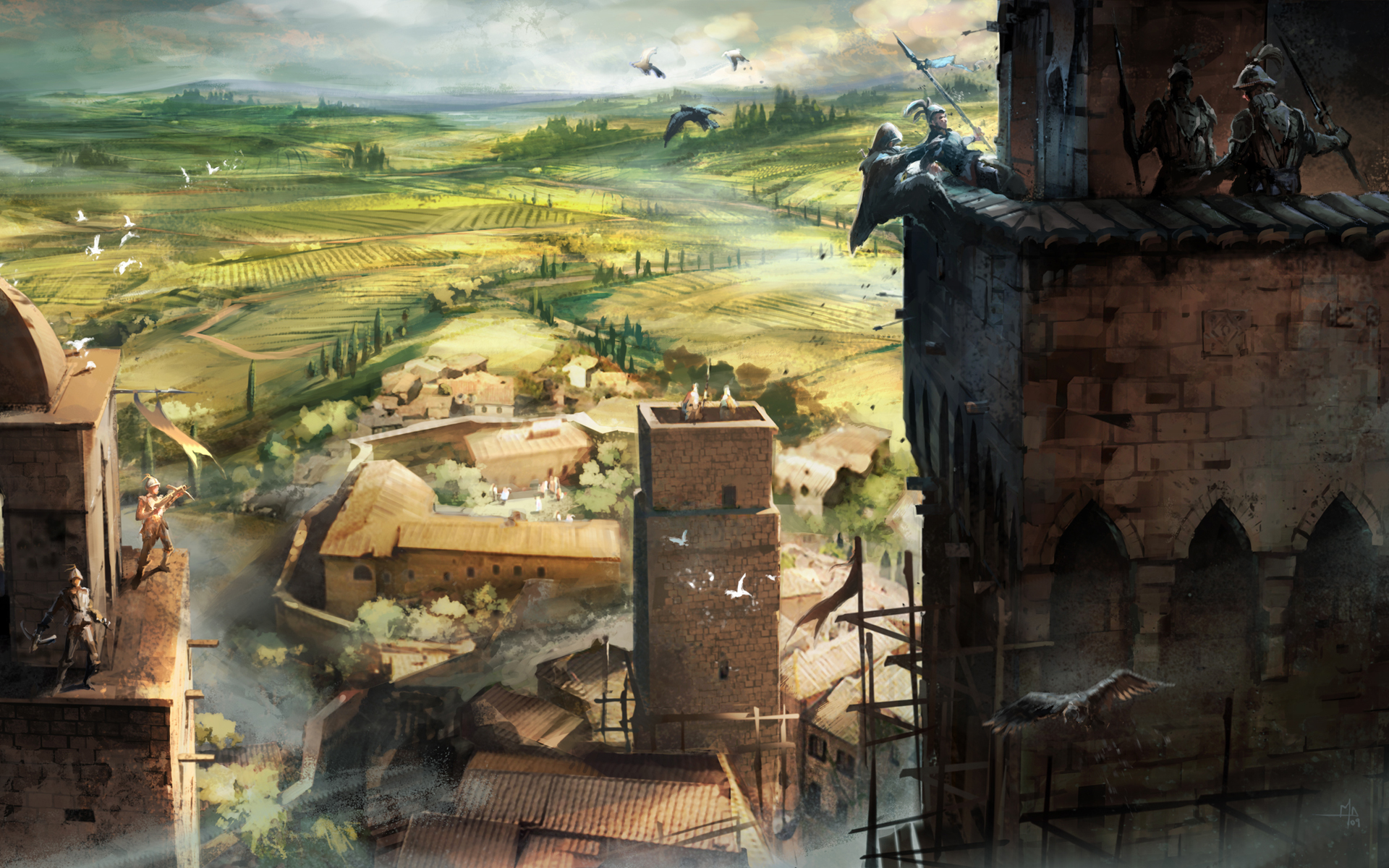 video, Games, Landscapes, Assassins, Creed, Rooftops, Assassins, Creed, 2, Assassination, Ezio, Auditore Wallpaper