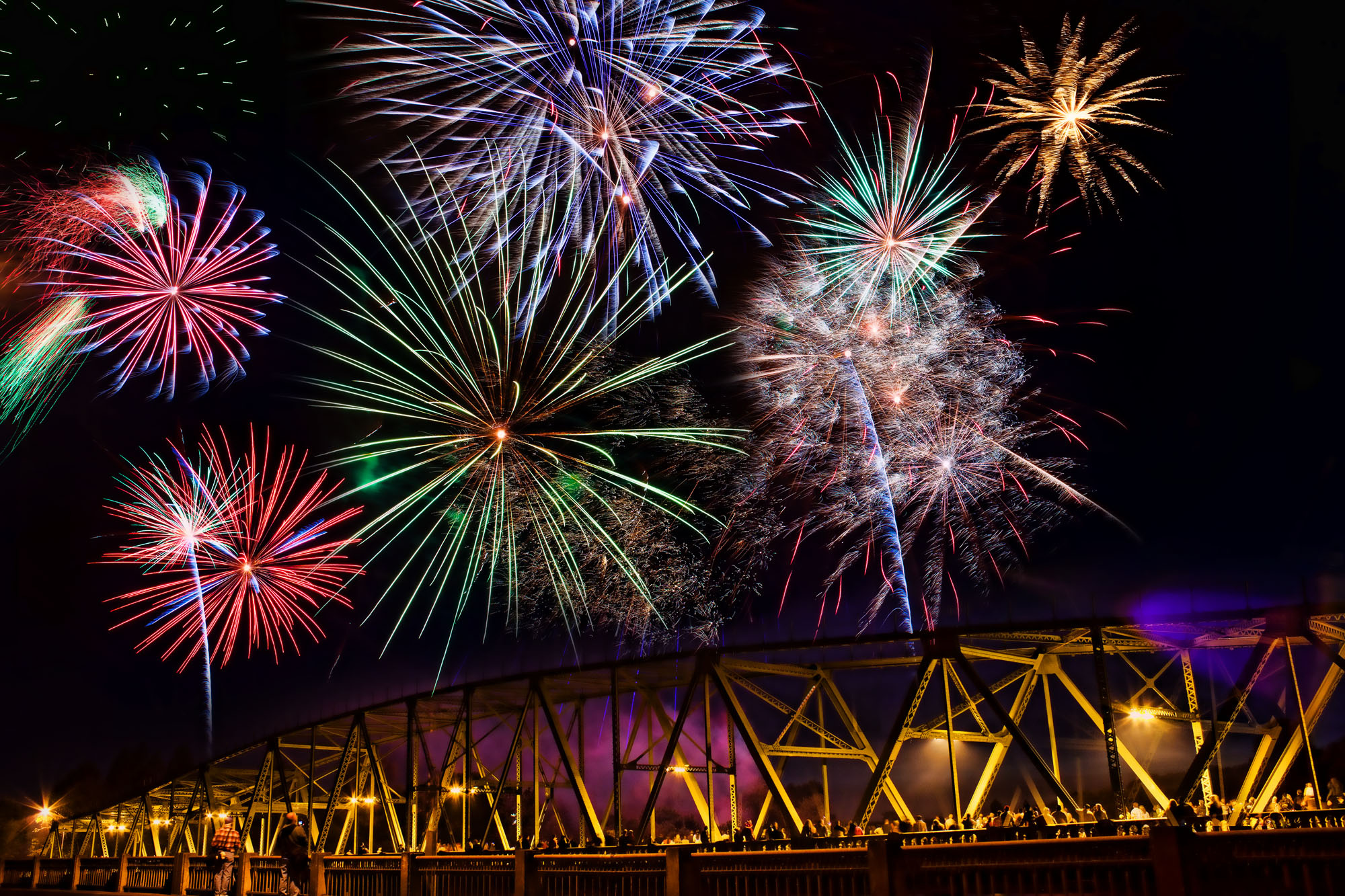 usa, Bridge, Fireworks Wallpaper