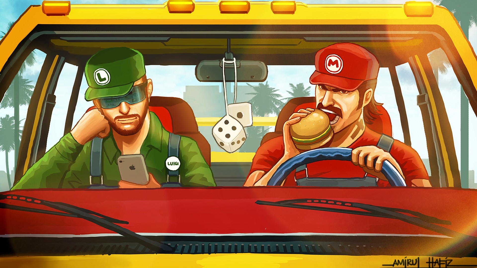 mario, Luigi, Hamburger, Iphone, Dice, Game, Games, Humor, Funny Wallpaper
