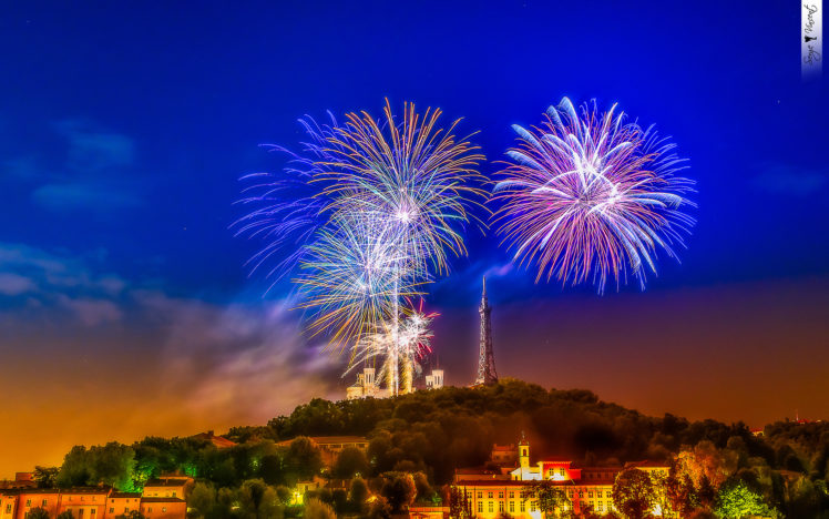 fireworks, Tower, Buildings HD Wallpaper Desktop Background