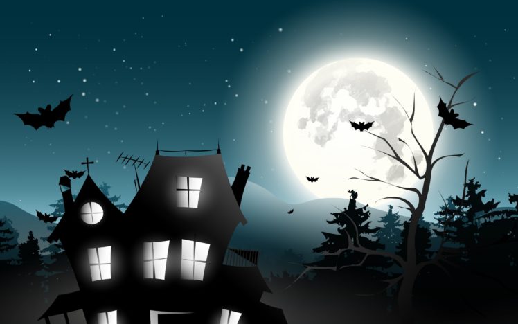 holiday, Halloween, Scary, House, Horror, Creepy, Full, Moon, Castle,  Trees, Bat, Vector, Midnight, Holiday, Halloween, Horror, House, Horror,  Spooky, Full, Moon, Castle, Trees, Bat, Vector, Midnight Wallpapers HD /  Desktop and Mobile