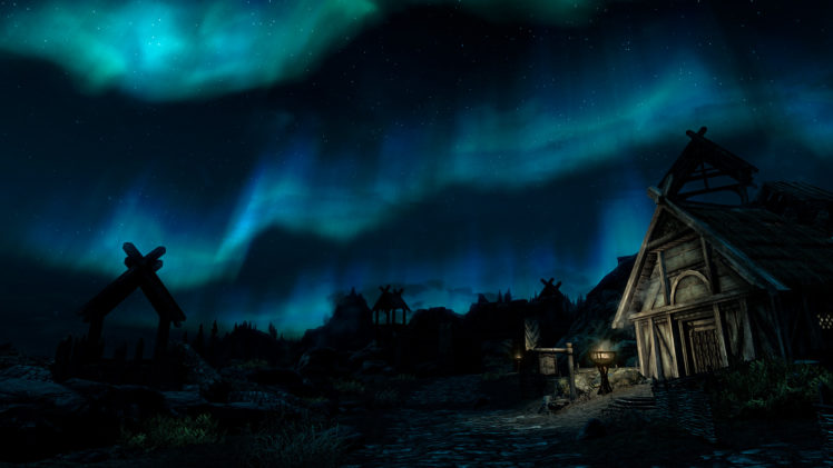 aurora, Borealis, Northern, Lights, Night, Skyrim, Elder, Scrolls, Stars HD Wallpaper Desktop Background