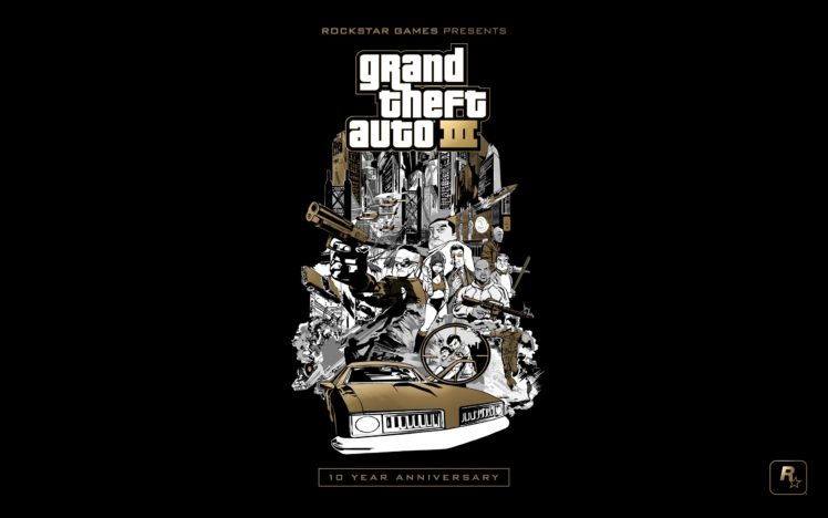 video, Games, Gold, Grand, Theft, Auto, Euro, Rockstar, Games, Black, Background, Grand, Theft, Auto, Iii, 10th, Anniversary HD Wallpaper Desktop Background