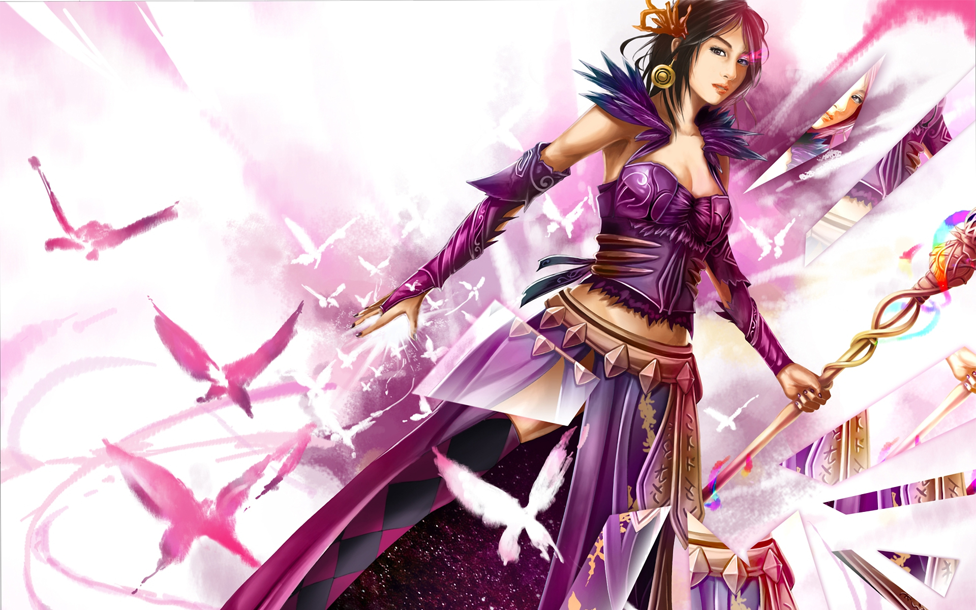 guild, Wars, 2, Mesmer, Girl, Fantasy, Reflection, Mirror, Bokeh Wallpaper