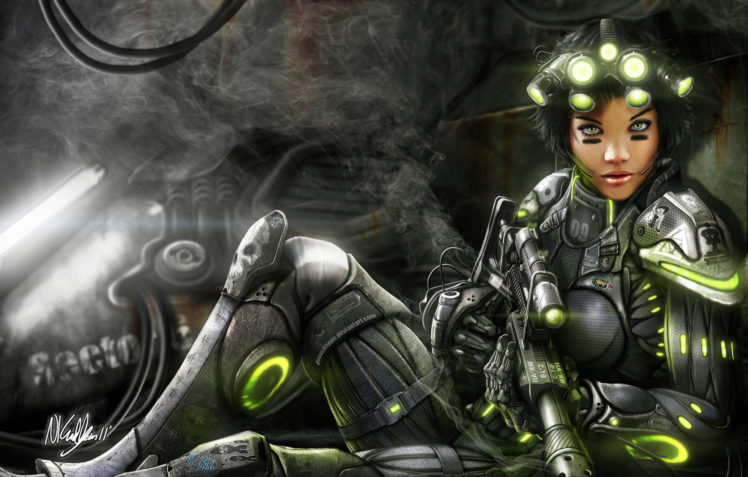splinter, Cell, Rifle, Warrior, Armor, Weapon, Gun, Girl, Sci fi HD Wallpaper Desktop Background