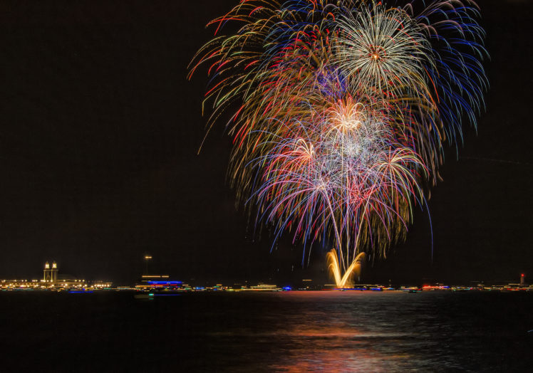 night, Fireworks, City, Black, Bokeh HD Wallpaper Desktop Background
