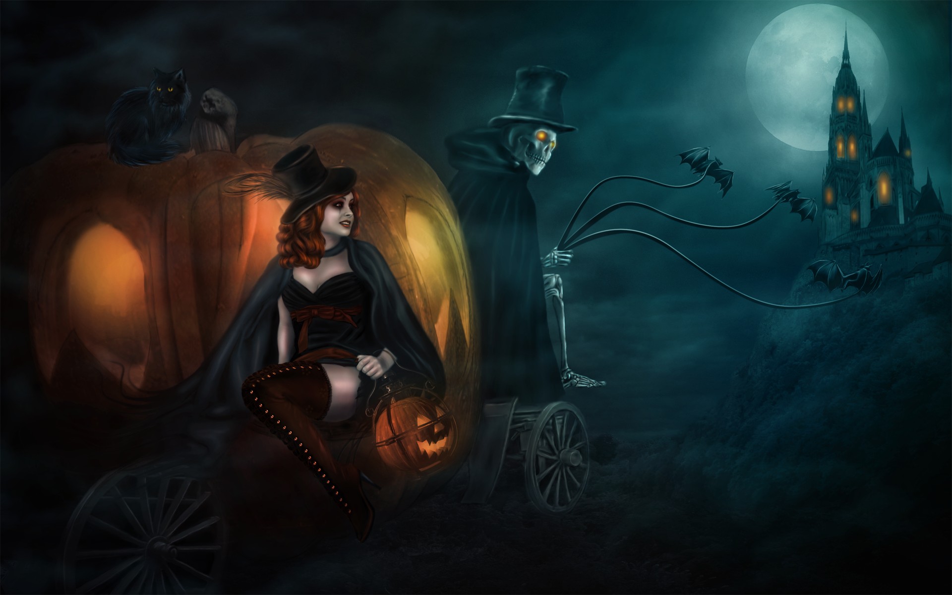 castles, Halloween, Skeletons, Witches Wallpaper