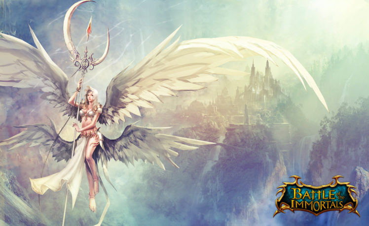 battle, Of, The, Immornals, Angel, Wings, Mage, Staff, Games, Fantasy, Girls HD Wallpaper Desktop Background