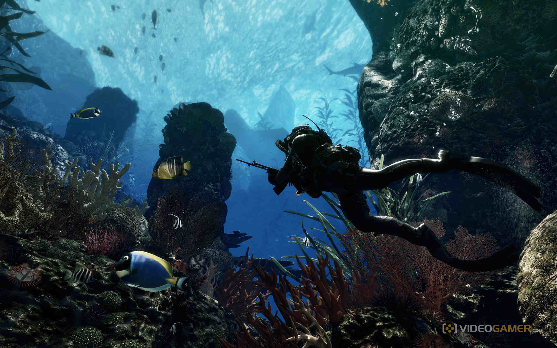 call, Of, Duty, Warrior, Soldier, Weapon, Gun, Underwater, Ocean, Fish Wallpaper