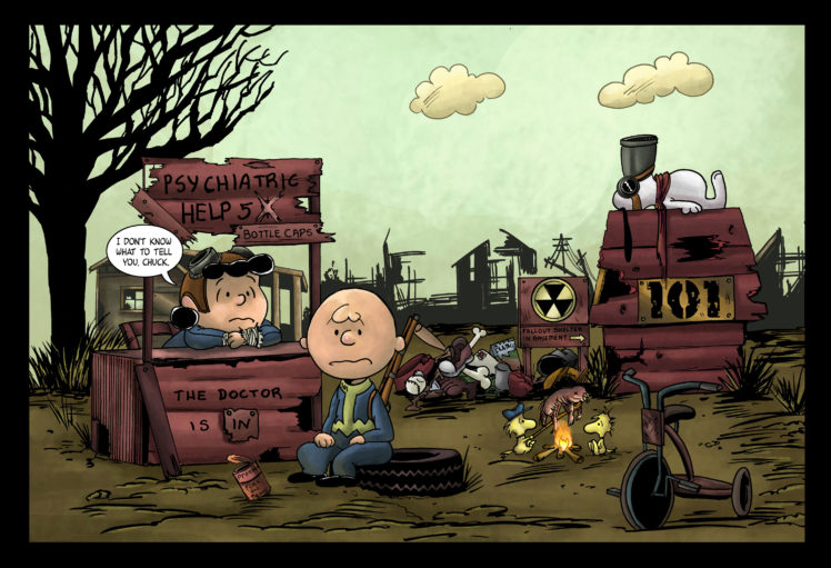 fallout, Sci fi, Apocalyptic, Charlie, Brown, Cartoon, Comics, Weapon, Gun, Humor HD Wallpaper Desktop Background