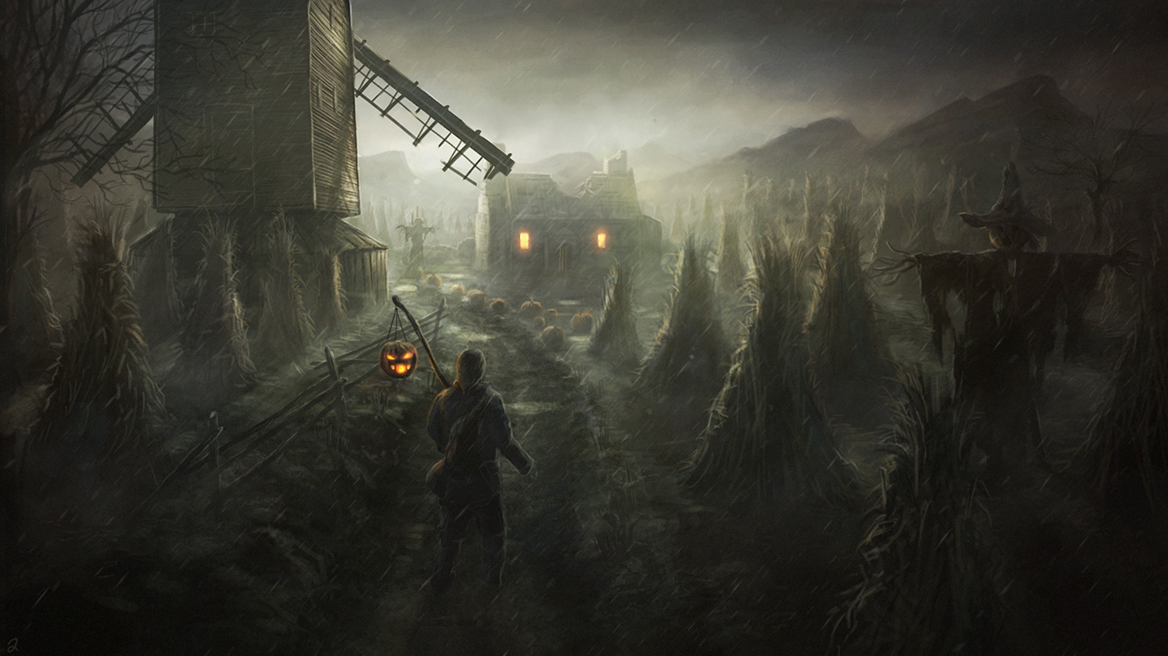 gothic, Rain, Halloween, Mill, Night, Fantasy Wallpapers HD / Desktop and  Mobile Backgrounds