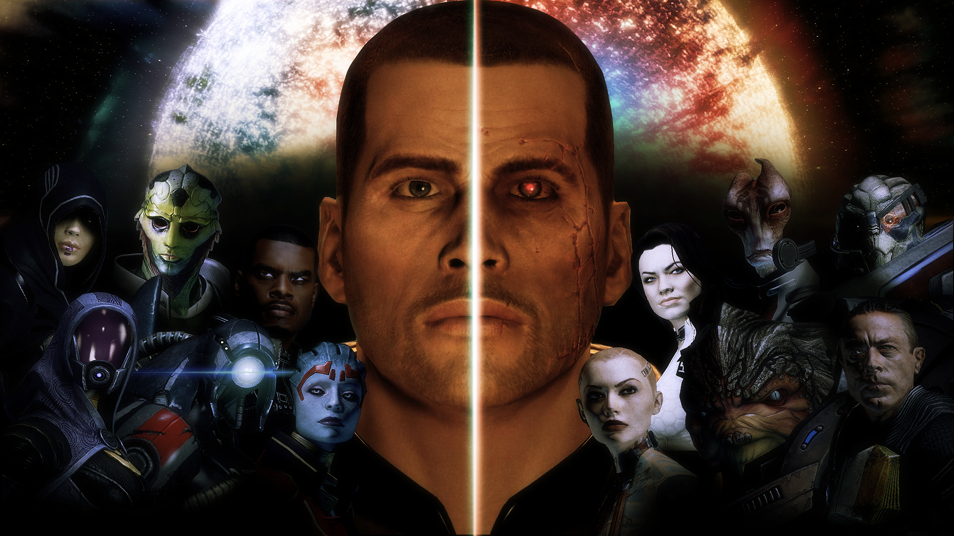 mass, Effect, Shepard, Face, Glance, Sci fi Wallpaper
