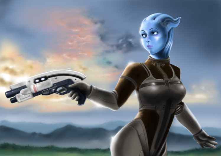 mass, Effect, Warrior, Pistol, Liara, Alien, Games, Sci fi HD Wallpaper Desktop Background