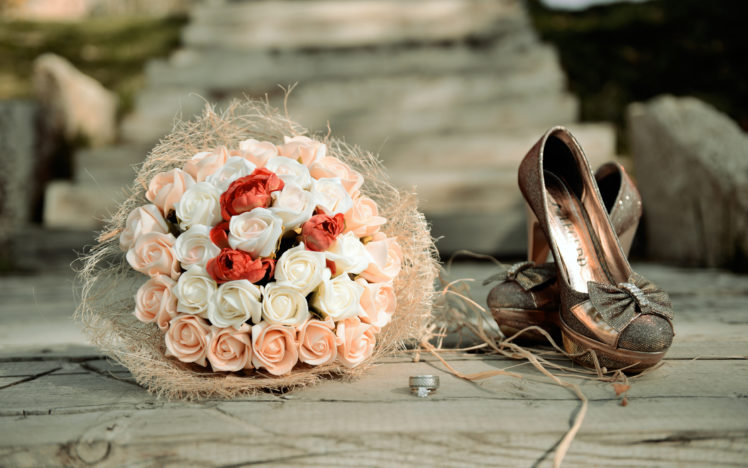 roses, Flowers, Wedding, Shoes, Bouquet HD Wallpaper Desktop Background