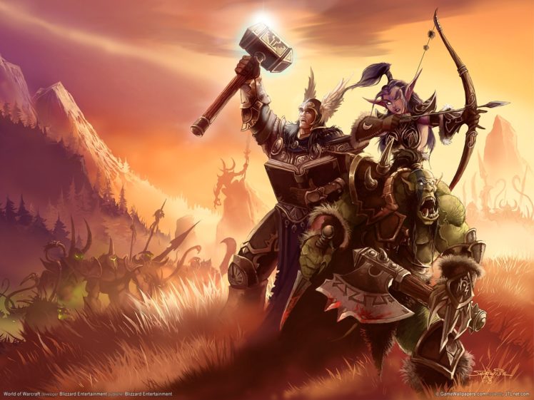 world, Of, Warcraft,  , Wow,  , Warriors, Archers, Elves, Orc, War, Hammer, Battle, Axes, Games, Girls, Fantasy HD Wallpaper Desktop Background