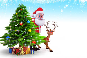 tree, New, Year, Santa, Claus, Christmas, Reindeer, Snow