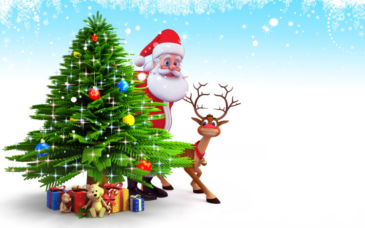tree, New, Year, Santa, Claus, Christmas, Reindeer, Snow HD Wallpaper Desktop Background