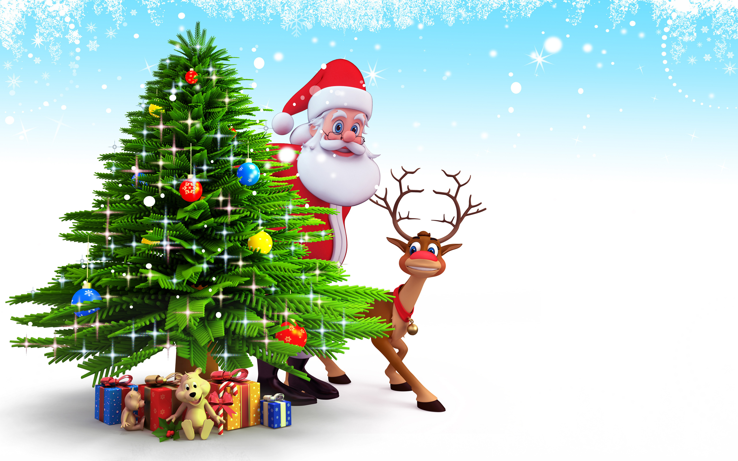 tree, New, Year, Santa, Claus, Christmas, Reindeer, Snow Wallpaper