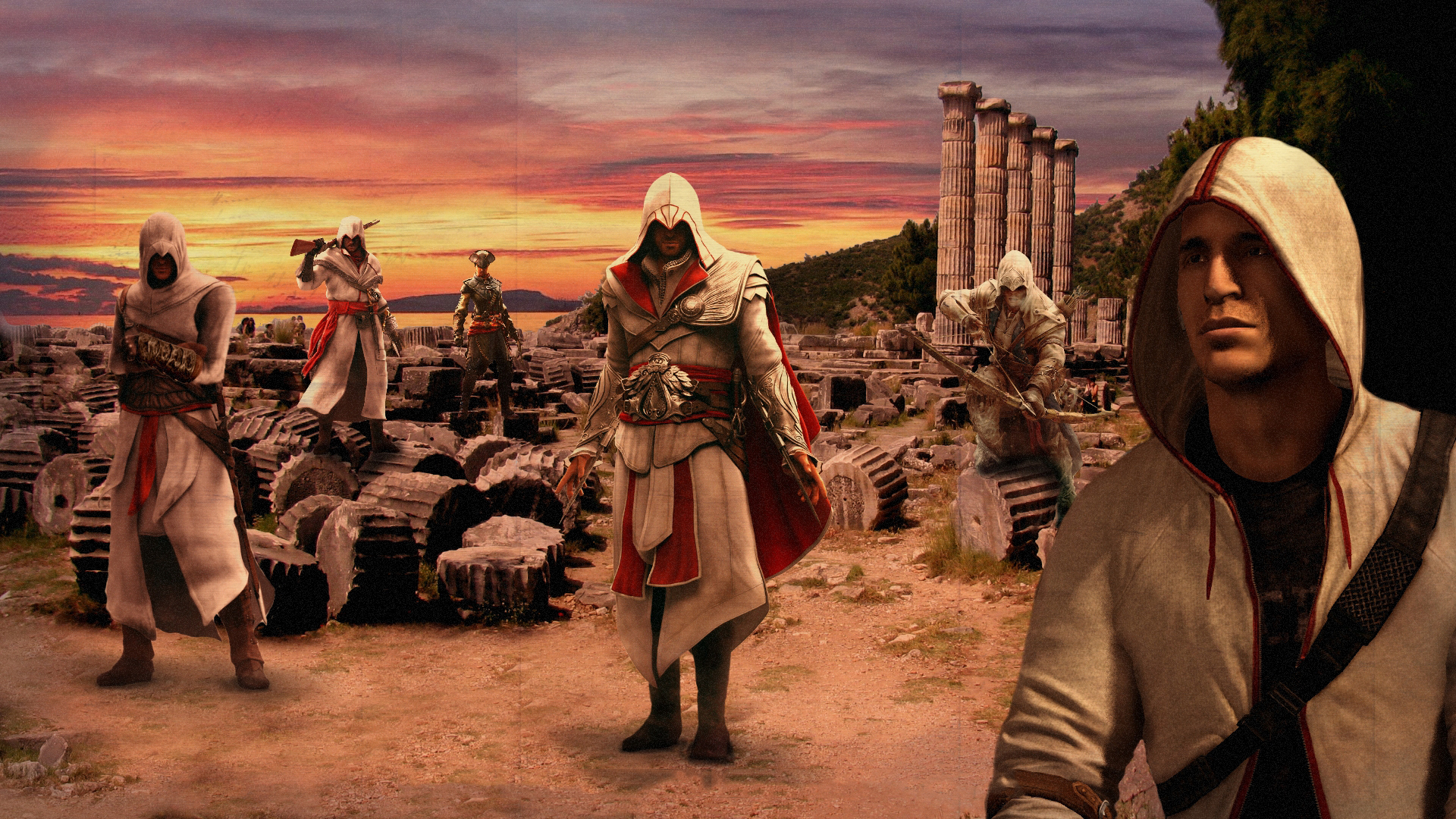 assasins, Creed, Dezmont, Altair, Ezio, Connor, Fantasy, Warrior Wallpaper