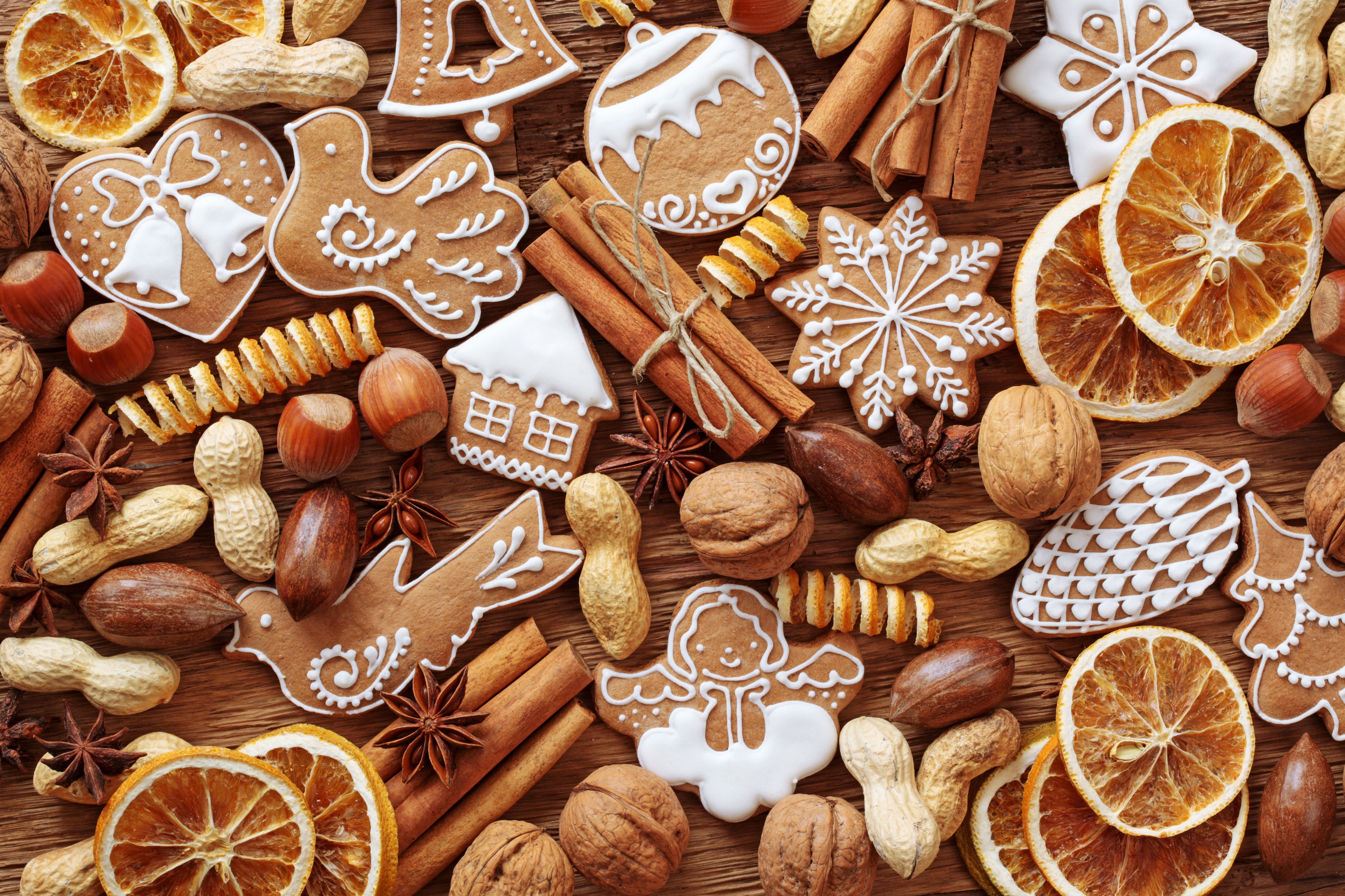 Download hd wallpapers of 174907-cinnamon, Nuts, Cookies, Orange, Fruit, Fo...
