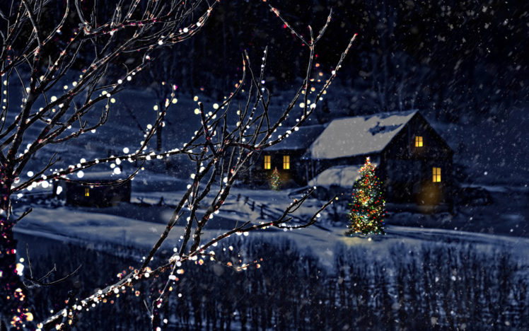 night, Christmas, Tree, New, Year, Winter, Bokeh HD Wallpaper Desktop Background
