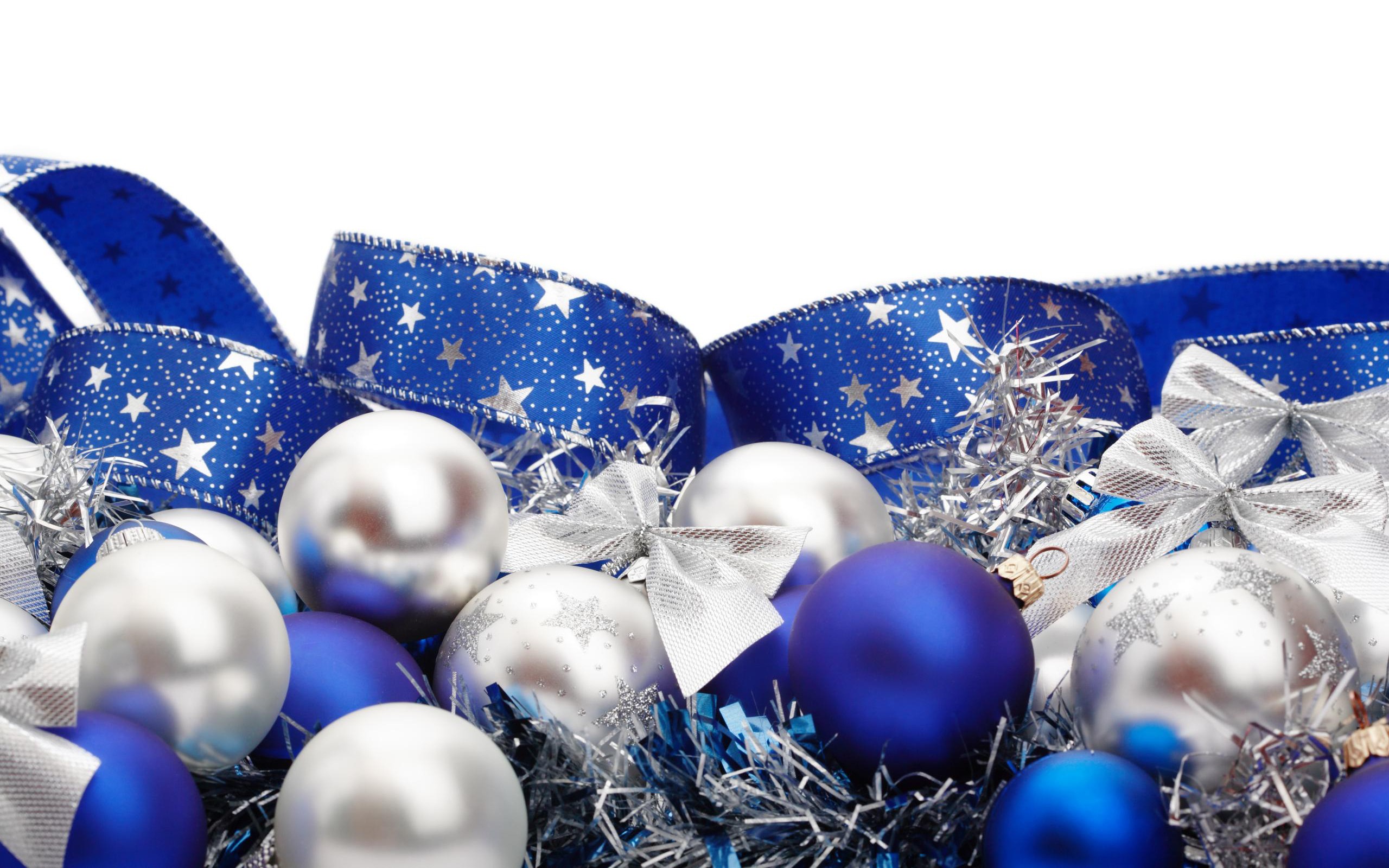 blue, White, Ribbons, Christmas, Ornaments, White, Background