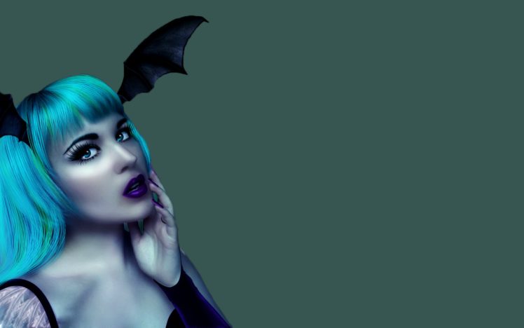 women, Blue, Eyes, Halloween, Blue, Hair HD Wallpaper Desktop Background